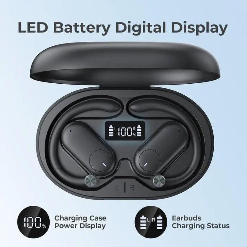 TAGRY D91 Open Ear Headphones, Bluetooth Earbuds, 60H Playtime, Deep Bass, LED Display