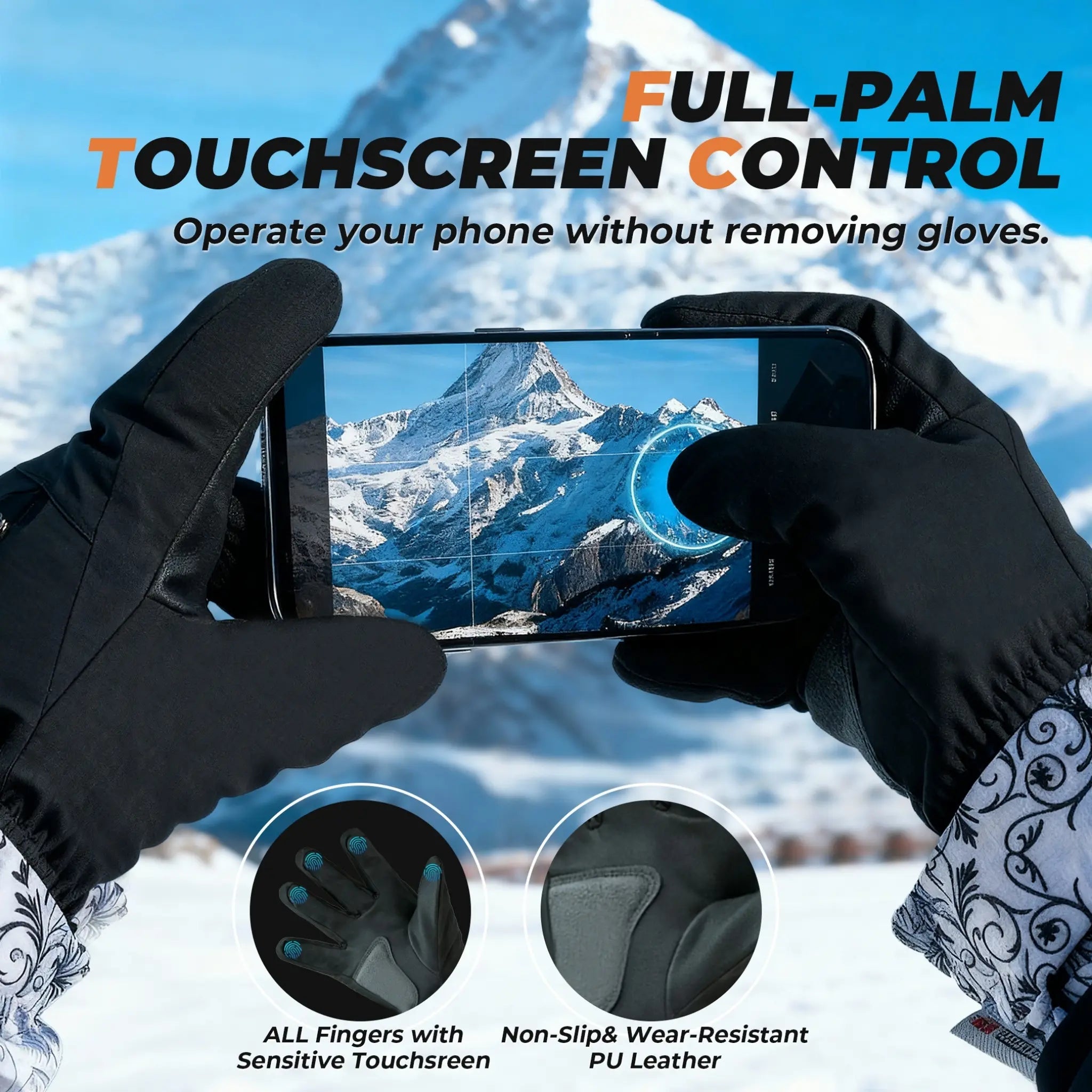 2THESTARS Pro Ski Gloves, 3M Thinsulate Insulated Double-Layer Waterproof, Touchscreen Snow Gloves for Skiing, Winter Cycling