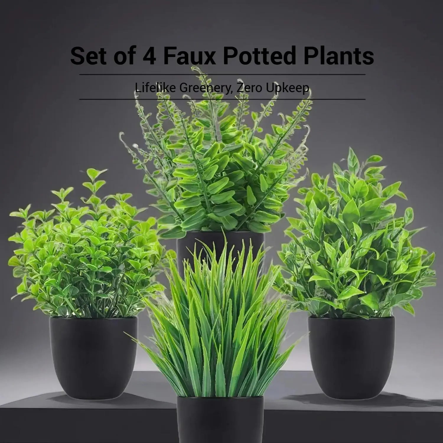 Artificial Potted Plant, 4 Counts/Set Fake Potted Plant, Faux Decorative Indoor Plant for Home Office Desktop Decor, Home Decor Supplies, Room Decor, Artificial Trees, Garden Decoration, Decoration Items, Artificial Plants, Artificial Ferns