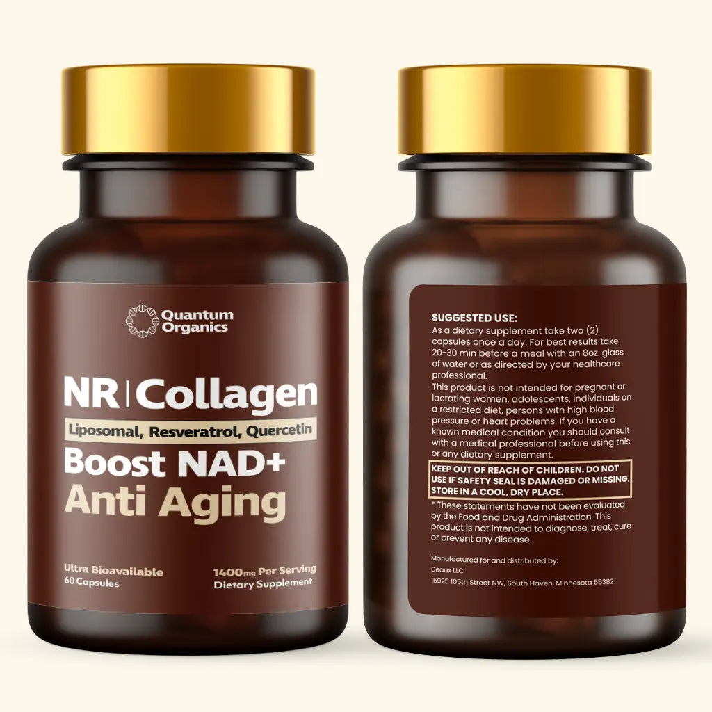 Quantum Organics 1400Mg NAD+ Supplement for Skin Aging Support, Boost Energy, and Focus - 60 Count