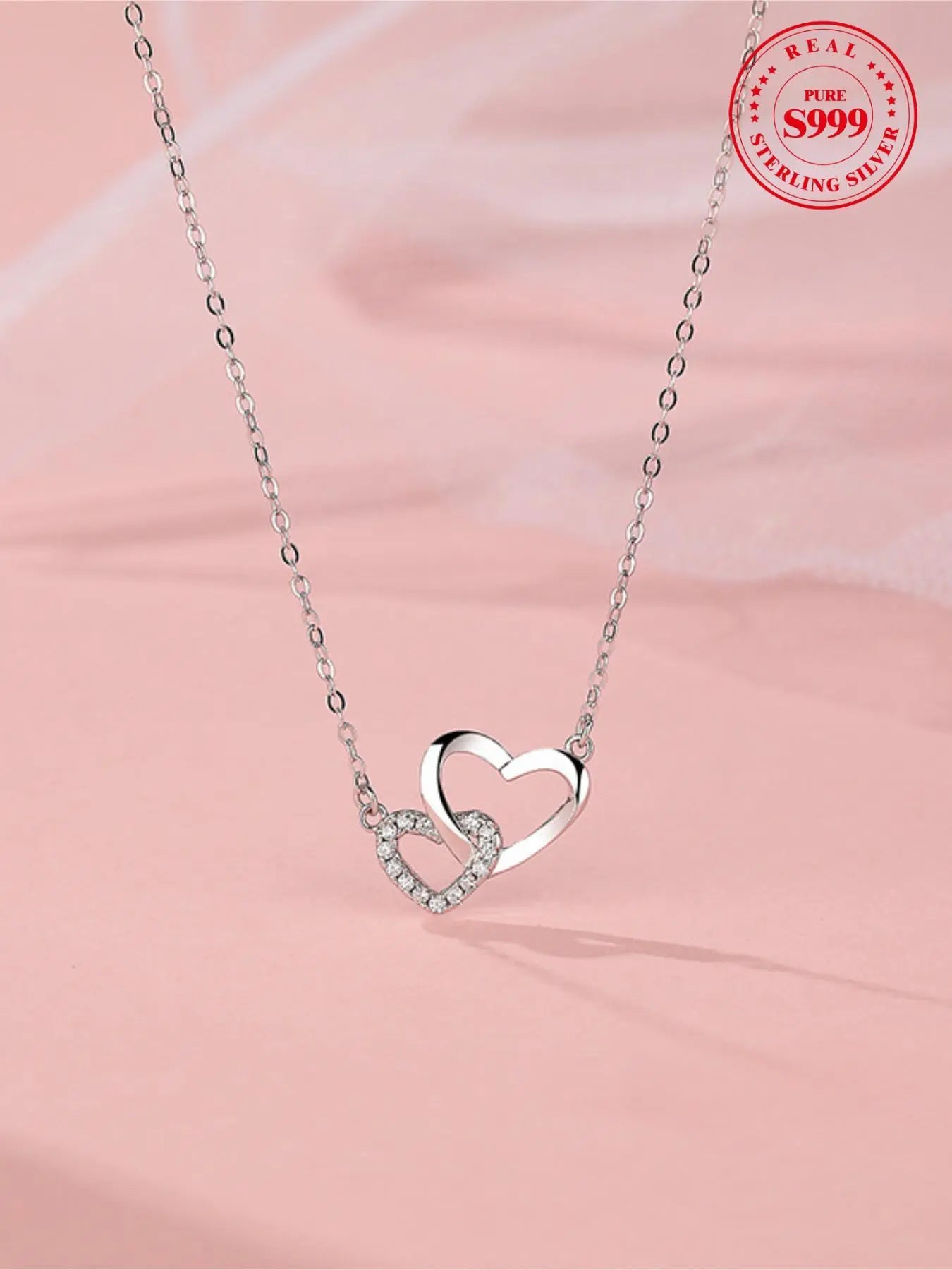 S999 Sterling Silver Heart Shaped Pendant Necklace with Box, Artificial Zircon Decor Necklace for Women, Elegant Jewelry for Party, Daily Decor, Exquisite Jewelry for Birthday Gift