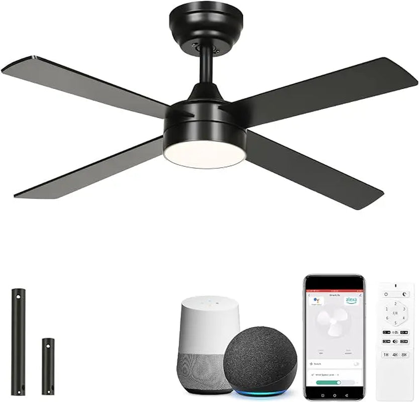 Yitahome 48 Inch Black Ceiling Fan with Lights and Remote,4 Blades, App Control, Modern Smart Ceiling Fan Compatible with Alexa for Indoor, Reversible Quiet Motor, Memory Function