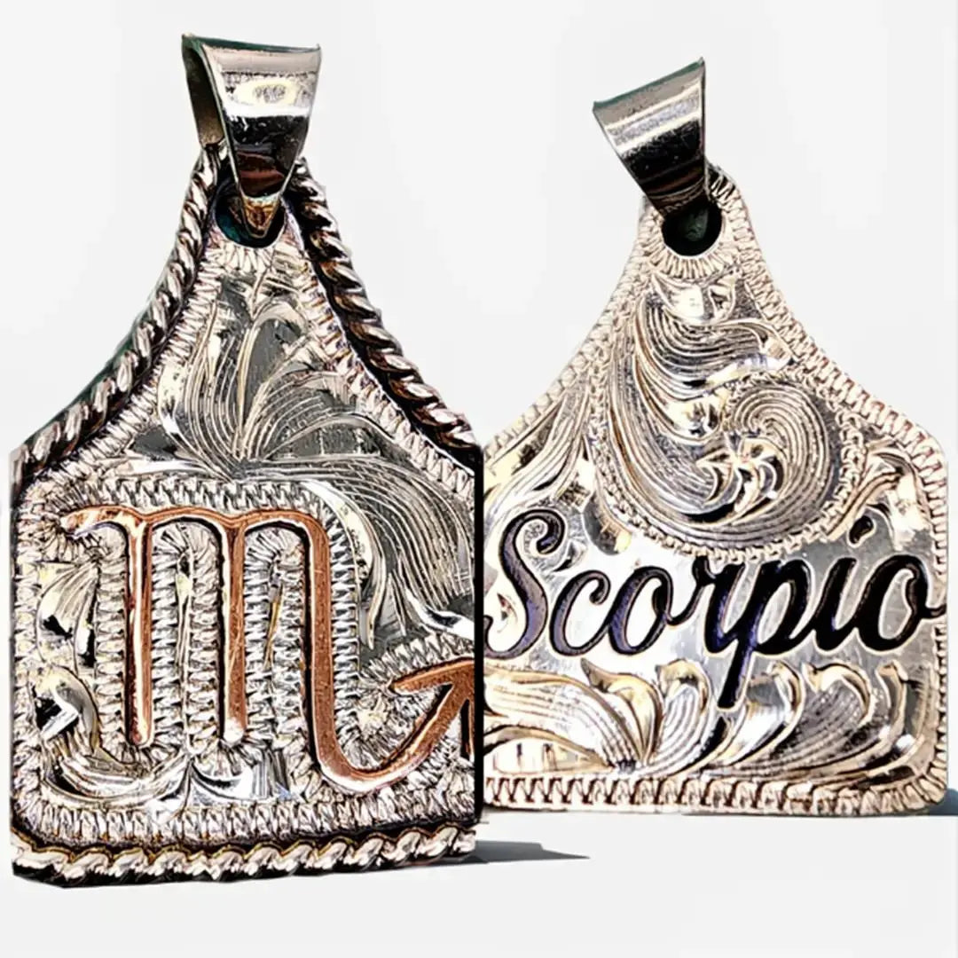 Handmade Zodiac Sign Cow Tag Necklace with Engraved Copper Pendant and Stainless Steel Chain