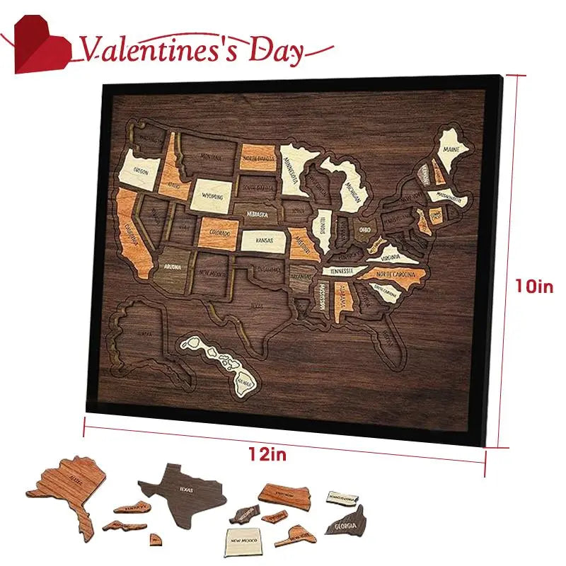 【Camdoor】Map Puzzle, Wooden USA Travel Map Puzzle, Anniversary Gift,Geography Puzzle for Kids, or Couples and Familiperfect Fes Gift, Record Your Journeys, Memory Maker, Home Decor, Travel Tracker Wall Art, Analogue Bag, Unique Gifts for Travelers