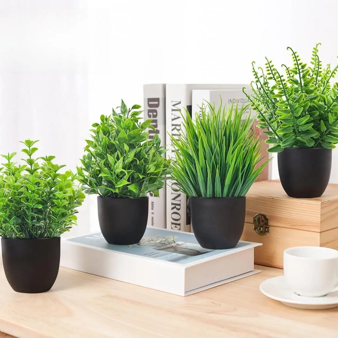 Artificial Potted Plant, 4 Counts/Set Fake Potted Plant, Faux Decorative Indoor Plant for Home Office Desktop Decor, Home Decor Supplies, Room Decor, Artificial Trees, Garden Decoration, Decoration Items, Artificial Plants, Artificial Ferns