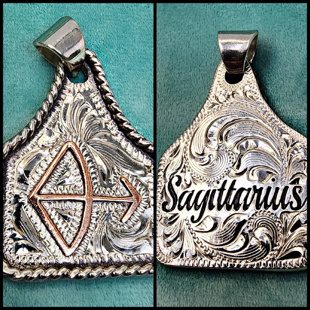 Handmade Zodiac Sign Cow Tag Necklace with Engraved Copper Pendant and Stainless Steel Chain