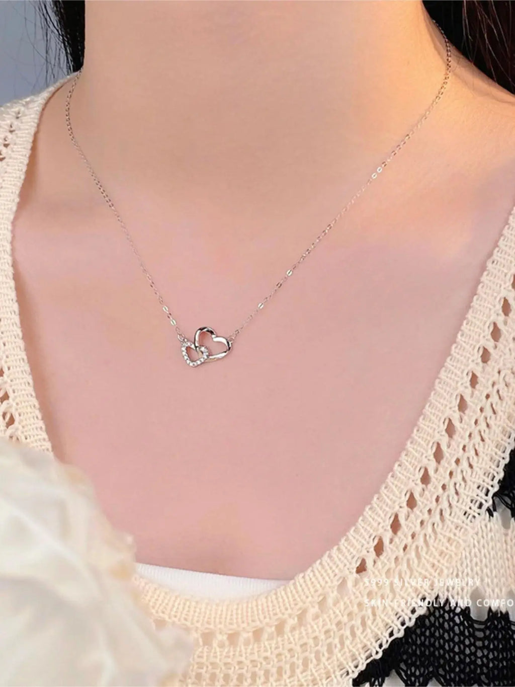 S999 Sterling Silver Heart Shaped Pendant Necklace with Box, Artificial Zircon Decor Necklace for Women, Elegant Jewelry for Party, Daily Decor, Exquisite Jewelry for Birthday Gift