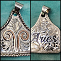 Handmade Zodiac Sign Cow Tag Necklace with Engraved Copper Pendant and Stainless Steel Chain