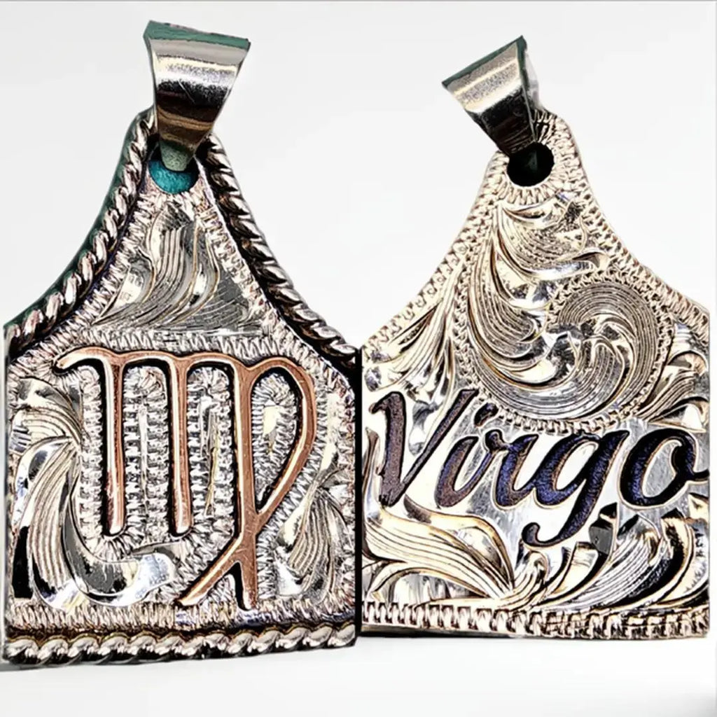 Handmade Zodiac Sign Cow Tag Necklace with Engraved Copper Pendant and Stainless Steel Chain
