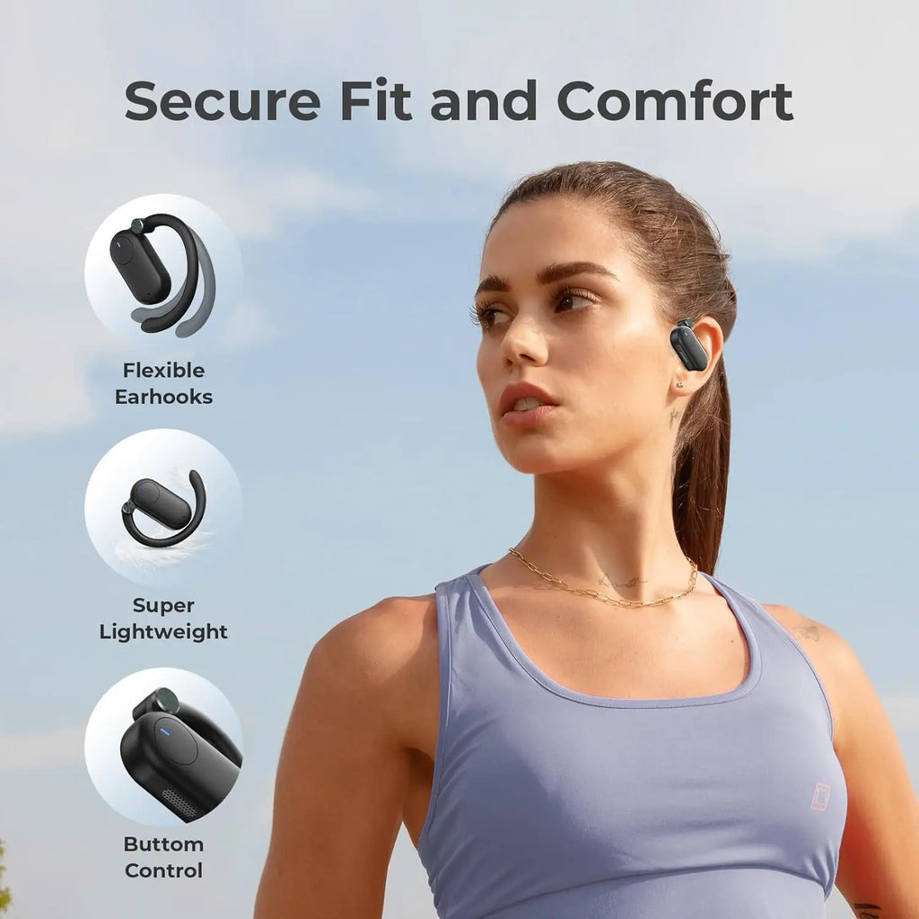 TAGRY D91 Open Ear Headphones, Bluetooth Earbuds, 60H Playtime, Deep Bass, LED Display