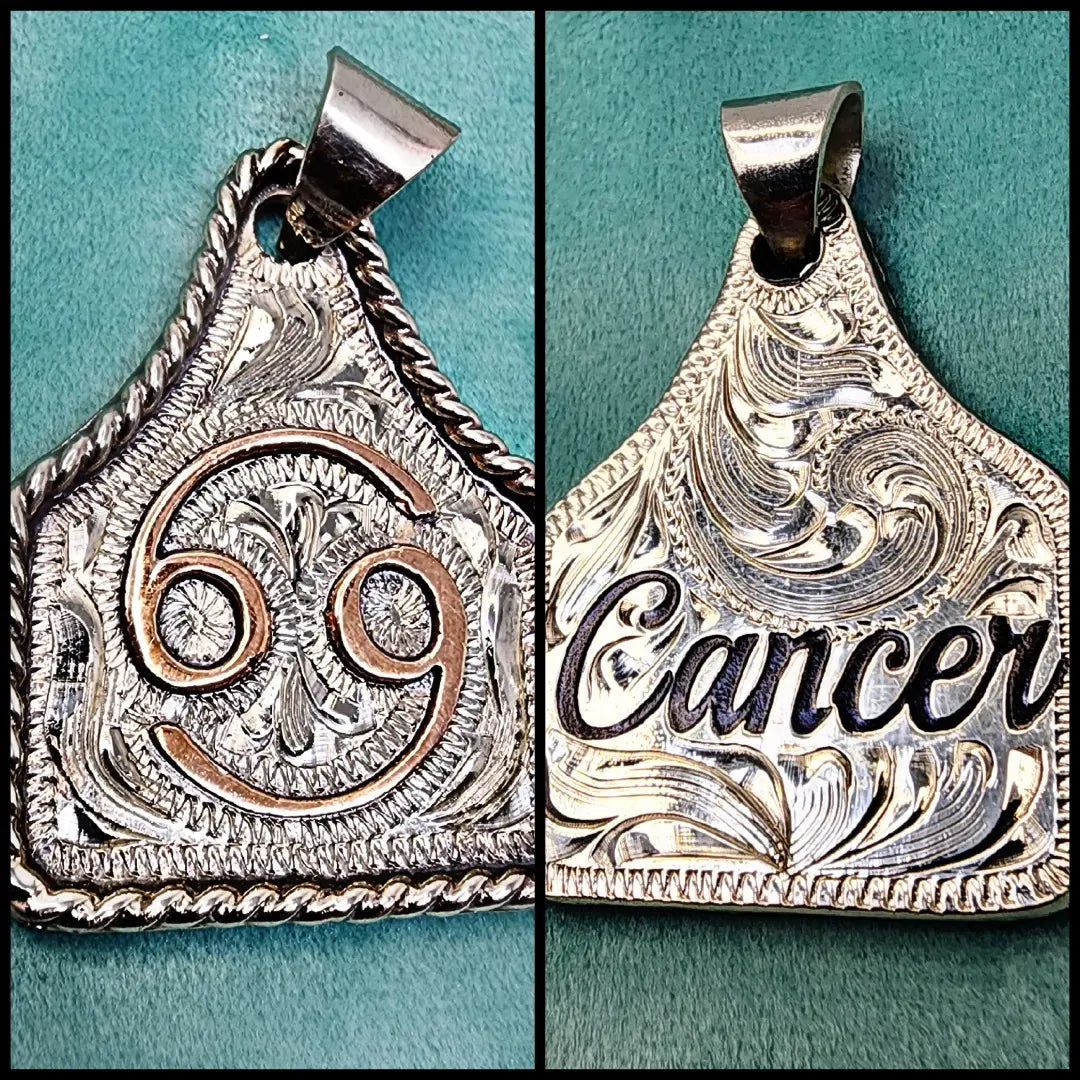 Handmade Zodiac Sign Cow Tag Necklace with Engraved Copper Pendant and Stainless Steel Chain