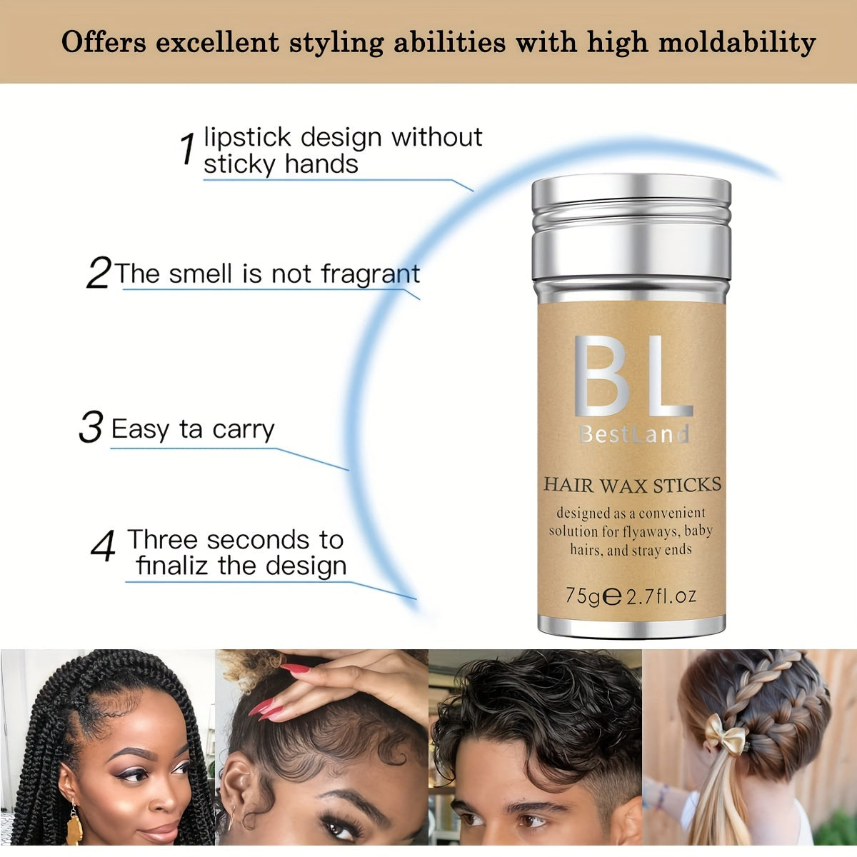 Styling Wax Stick, Flyaways Styling Wax Stick for Hair Edge Control, Hair Styling Stick for Kids' Hair