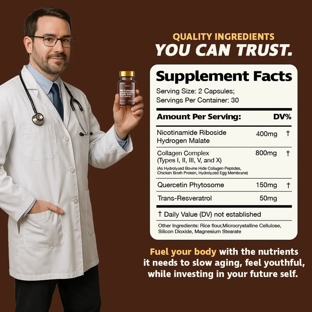 Quantum Organics 1400Mg NAD+ Supplement for Skin Aging Support, Boost Energy, and Focus - 60 Count