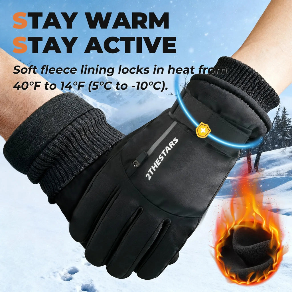 2THESTARS Pro Ski Gloves, 3M Thinsulate Insulated Double-Layer Waterproof, Touchscreen Snow Gloves for Skiing, Winter Cycling