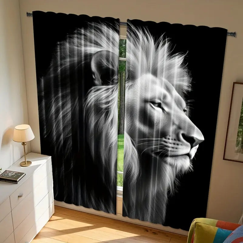 Artistic Lion Portrait Curtains, Polyester Fabric, Half Light Blocking, Rod Pocket, Bedroom Living Room Office Decor, Window Curtain