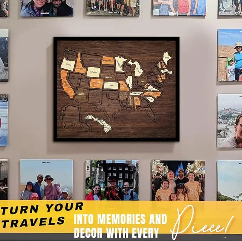 【Camdoor】Map Puzzle, Wooden USA Travel Map Puzzle, Anniversary Gift,Geography Puzzle for Kids, or Couples and Familiperfect Fes Gift, Record Your Journeys, Memory Maker, Home Decor, Travel Tracker Wall Art, Analogue Bag, Unique Gifts for Travelers