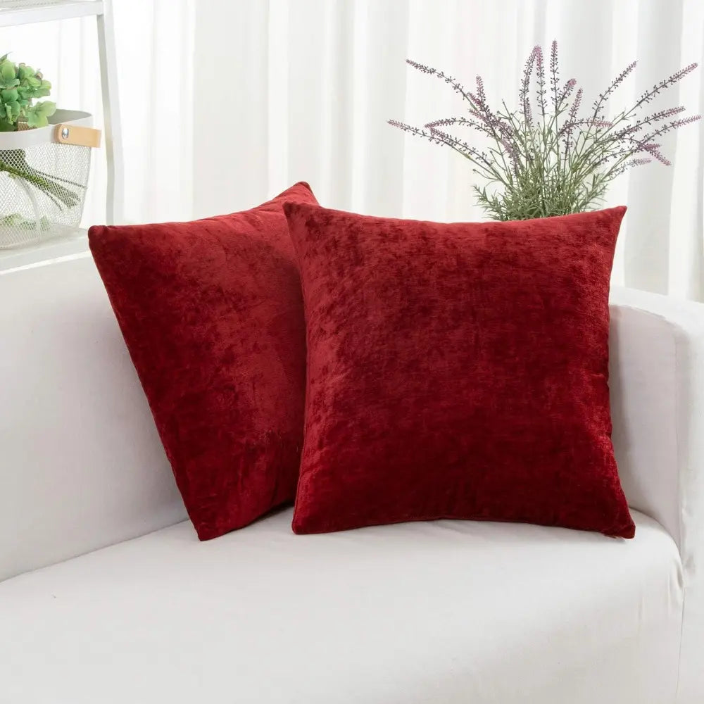 Wine Red Burgundy Decorative Throw Pillow Covers Set, 18X18 Inches, for Couch, Sofa, Living Room, Bed, Bedroom. Cashmere Soft, Solid. Pack of 2