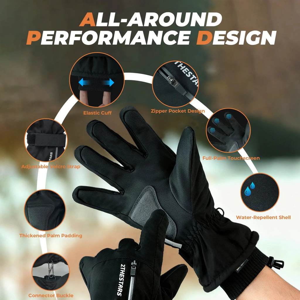 2THESTARS Pro Ski Gloves, 3M Thinsulate Insulated Double-Layer Waterproof, Touchscreen Snow Gloves for Skiing, Winter Cycling