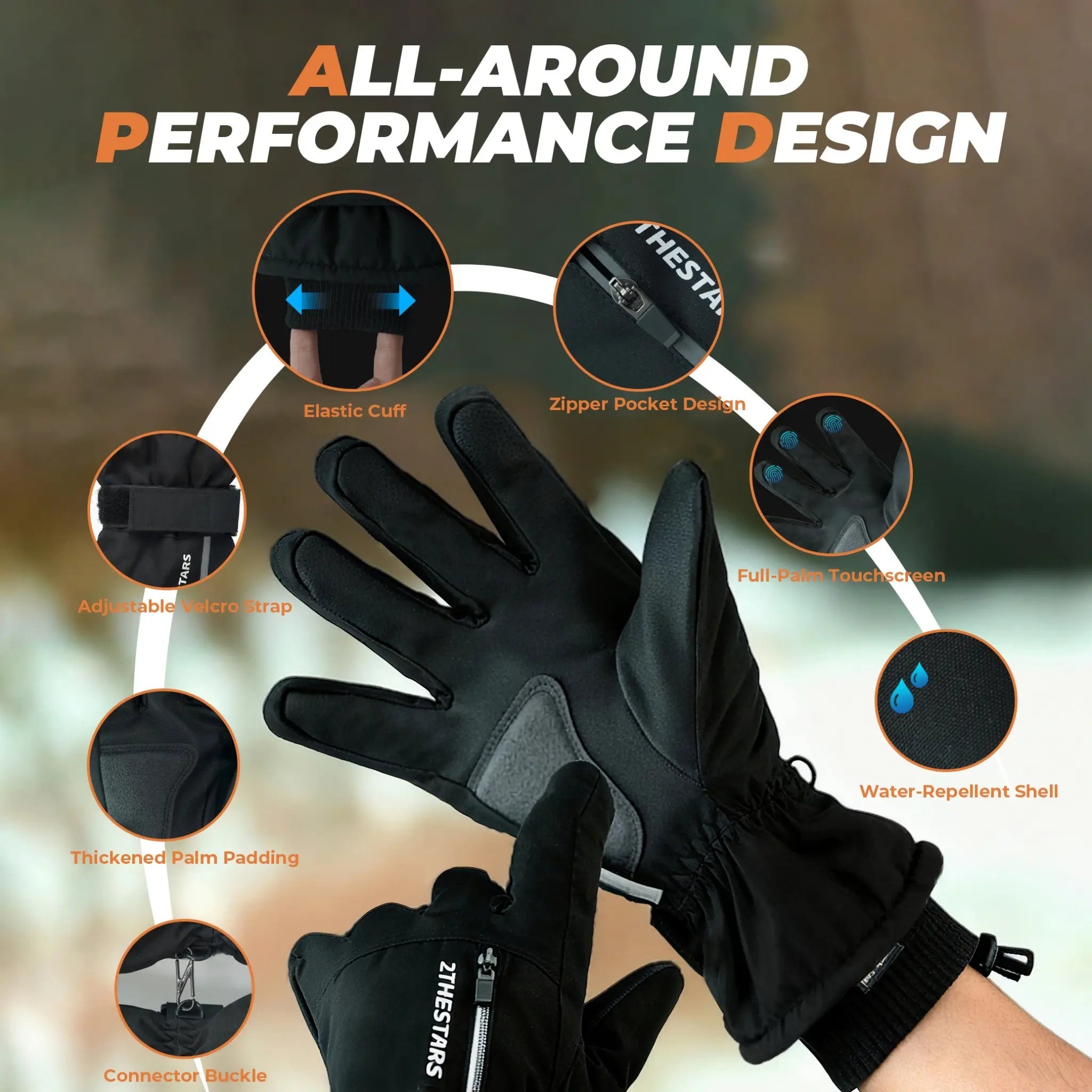 2THESTARS Pro Ski Gloves, 3M Thinsulate Insulated Double-Layer Waterproof, Touchscreen Snow Gloves for Skiing, Winter Cycling