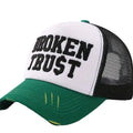 Broken Trust Embroidered Snapback Trucker Style Hat Lightweight Comfortable Fit High Quality Front Embroidered with a Distressed Brim for Extra Style Trucker Hat