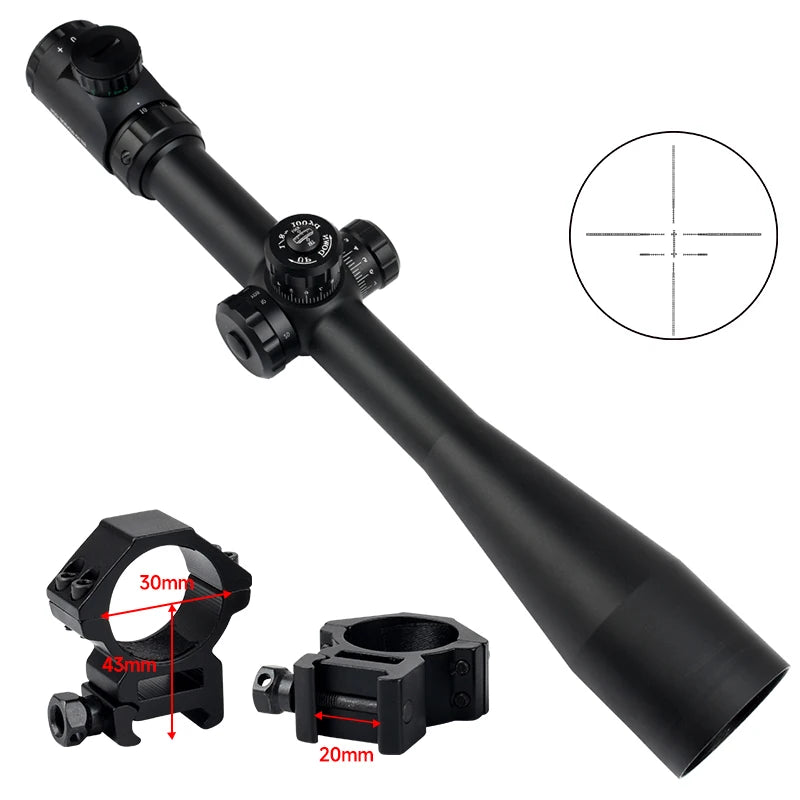 SYQT 10-40X50 SFP Optic Sight Tactical Side Wheel Parallax Adjustable Hunting Optics with Accessories for Hunting