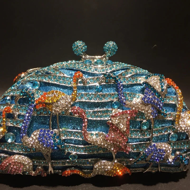 Fashion Flamingo Clutch Women Crystal Evening Purses and Handbags Luxury Wedding Party Bridal Rhinestone Bag