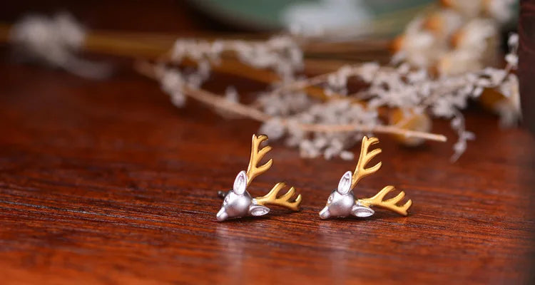 2020 New 925 Sterling Silver Antlers Earrings Double Color Simple Korean Style Gold Plated for Women Cute Anniversary Gift