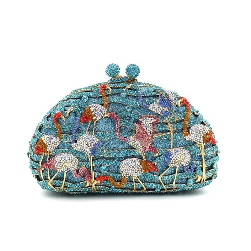 Fashion Flamingo Clutch Women Crystal Evening Purses and Handbags Luxury Wedding Party Bridal Rhinestone Bag