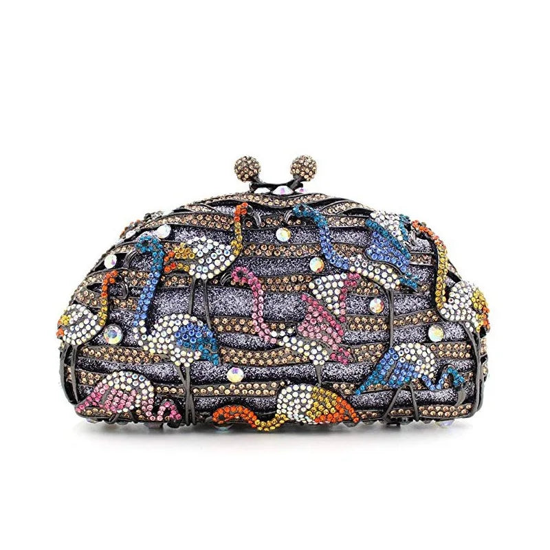 Fashion Flamingo Clutch Women Crystal Evening Purses and Handbags Luxury Wedding Party Bridal Rhinestone Bag