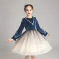 2020 New Design Navy Blue European Style High Quality 10 Years Clothes for Kids Winter Girls Dress