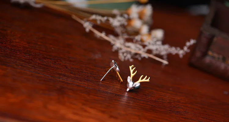 2020 New 925 Sterling Silver Antlers Earrings Double Color Simple Korean Style Gold Plated for Women Cute Anniversary Gift