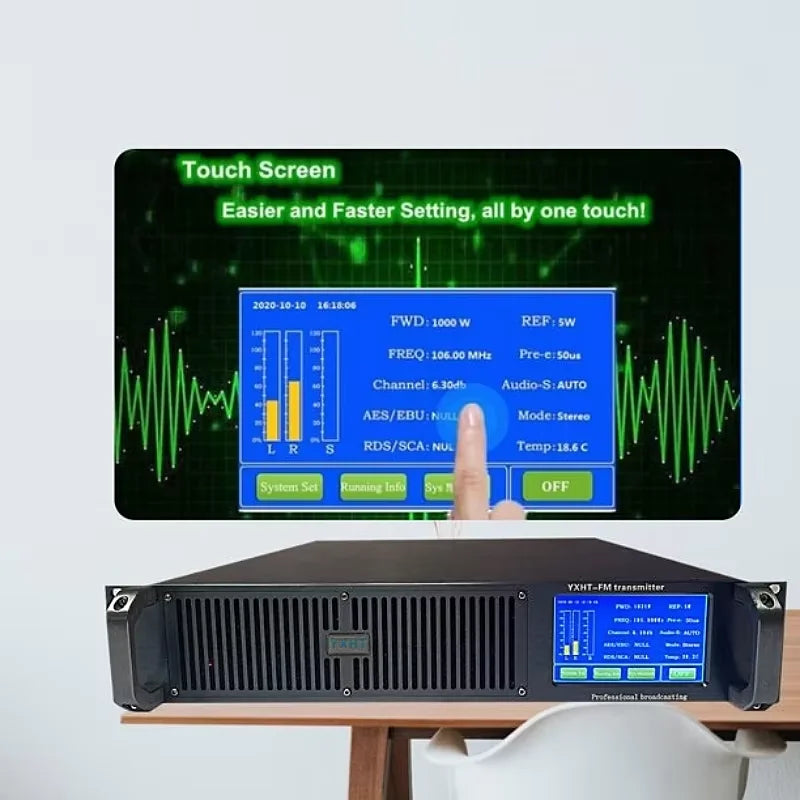 [US] Touch Screen 1500W FM Transmitter for School, Church, Radio Stations 1.5KW Stereo Broadcast Equipment