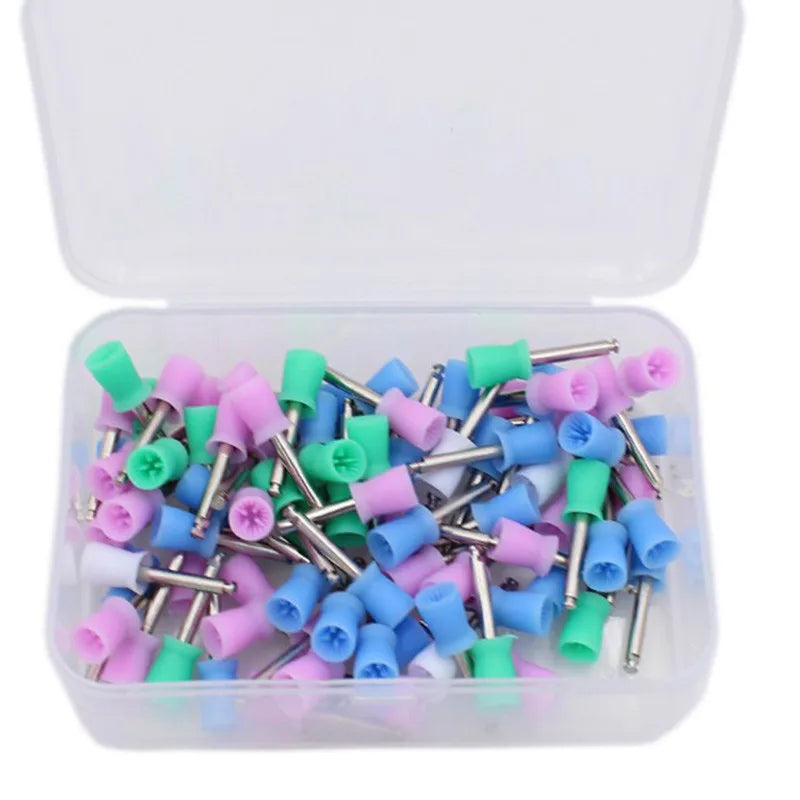 100PCS/Box Dentistry Polishing Cup Tooth Polish Rubber Brush Polisher Prophy Cup For Low Speed Handpiece Dental Lab Material