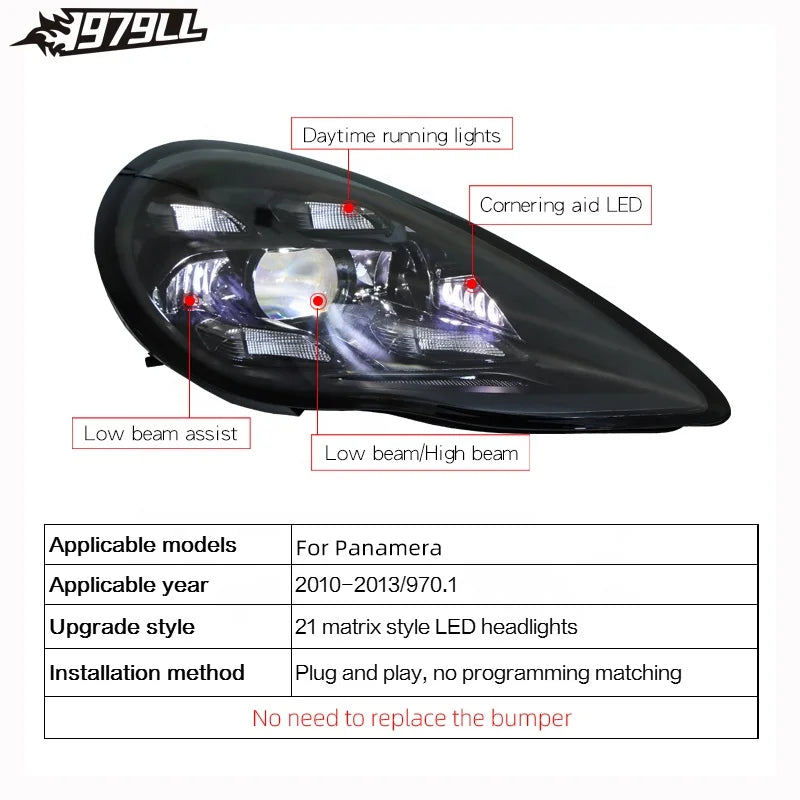 [1979ll] Plug and Play 2009 2011 2010 2013 970 Car Lights Upgrade to 2023 PDLS Led Headlights for Porsche Panamera S 970 970.1