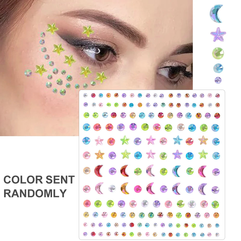 3D Rhinestone Face Tattoo Stickers For Festival Glitter Makeup Jewelry Sticker On Face Crystals Gems Jewels Diamonds Decoration