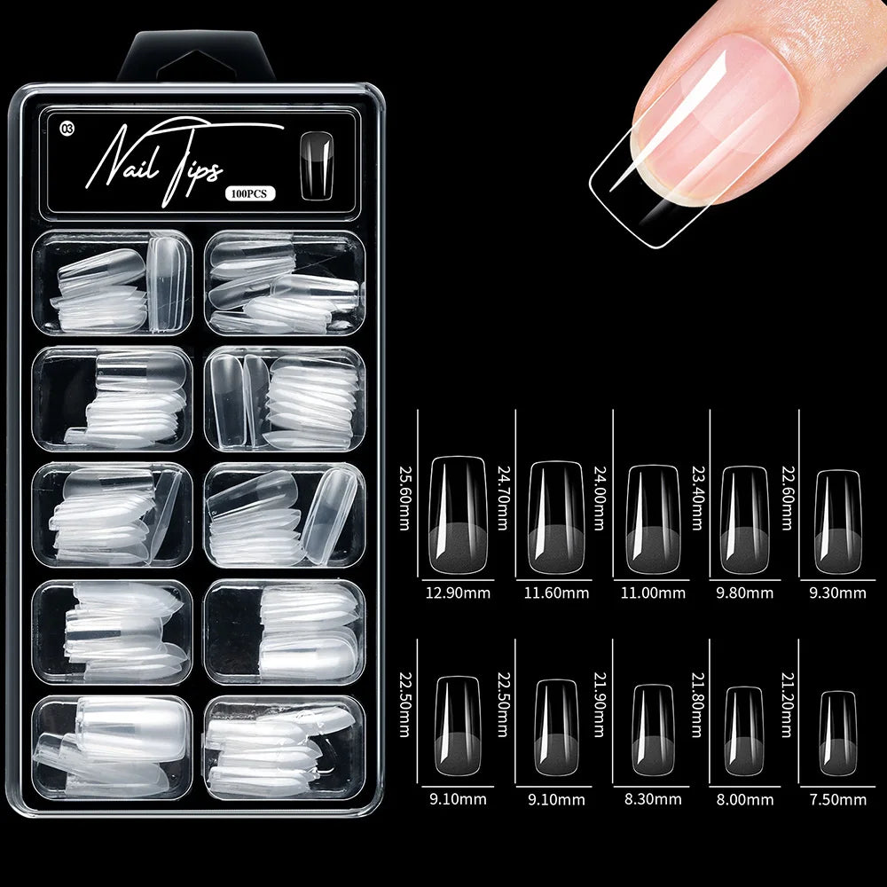 100pcs/box Fake Nail Tips Coffin Press on Nail Clear Full Cover Nail Artificial Press on Long Ballerina