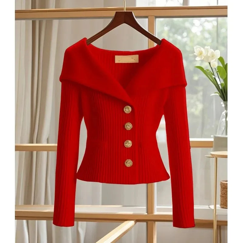 Women's Knitted Sweater Cardigan – Slim Fit Button-Up Coat