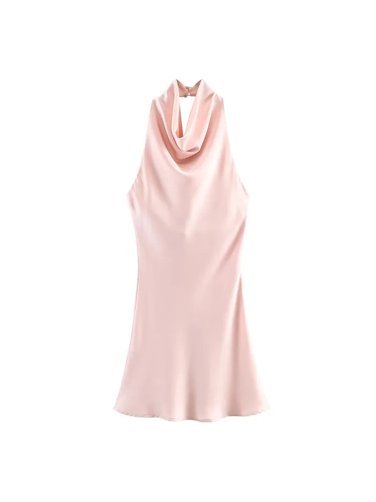 Luxe Halter Neck Satin Mini Dress – Backless A-Line Party Dress 2026