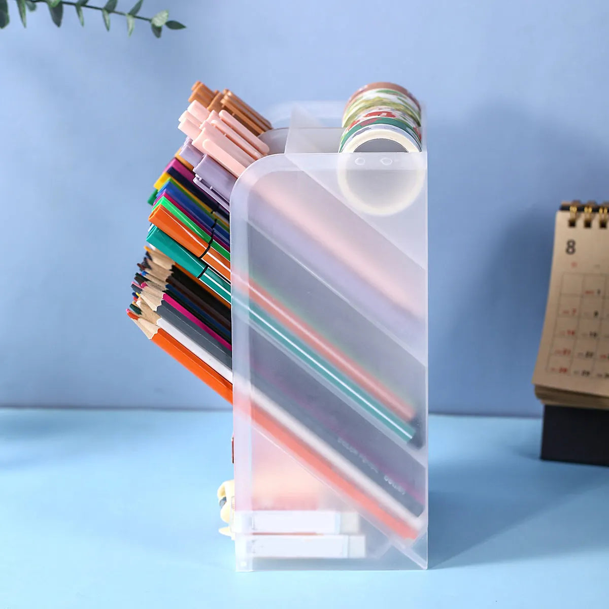 Multi functional desktop pen holder, transparent large capacity pen holder, stationery organizer, office desk pen storage rack