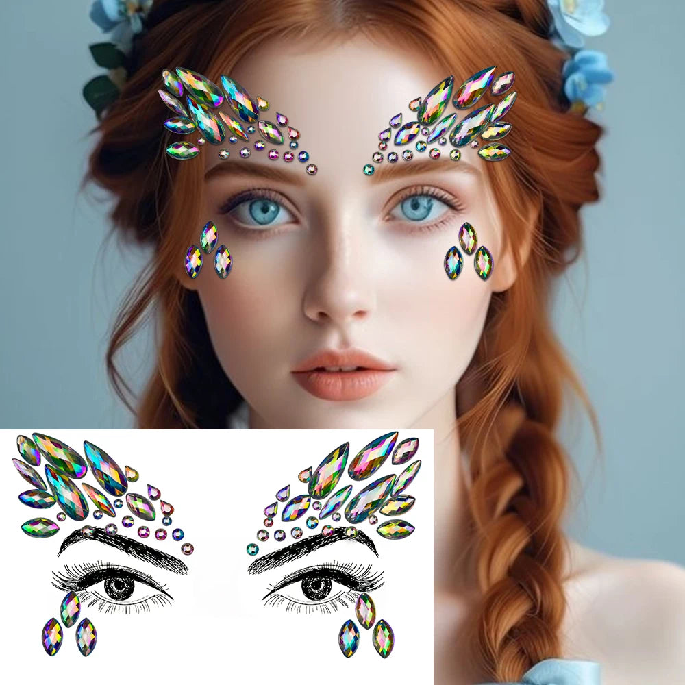 3D Rhinestone Face Tattoo Stickers For Festival Glitter Makeup Jewelry Sticker On Face Crystals Gems Jewels Diamonds Decoration