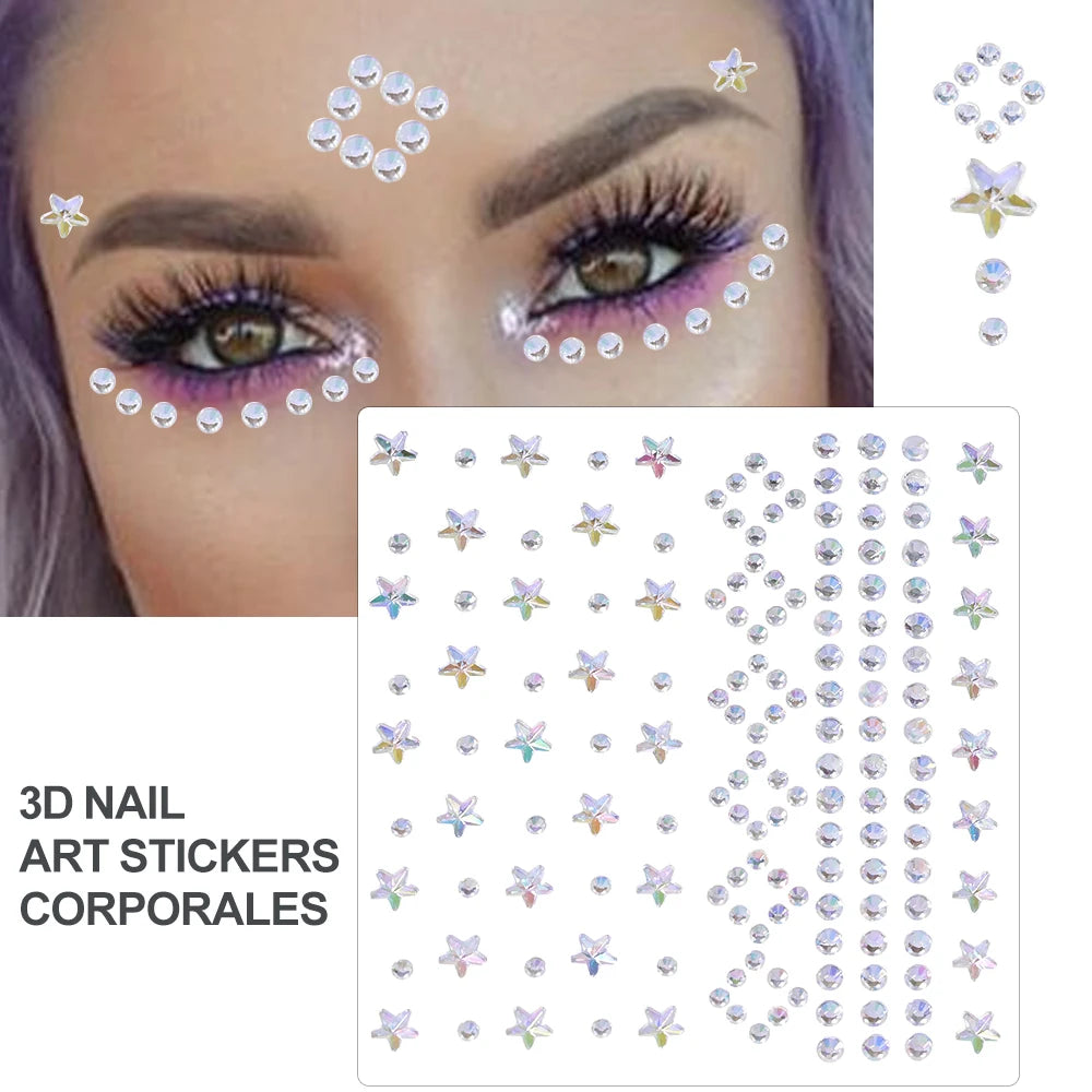 3D Rhinestone Face Tattoo Stickers For Festival Glitter Makeup Jewelry Sticker On Face Crystals Gems Jewels Diamonds Decoration