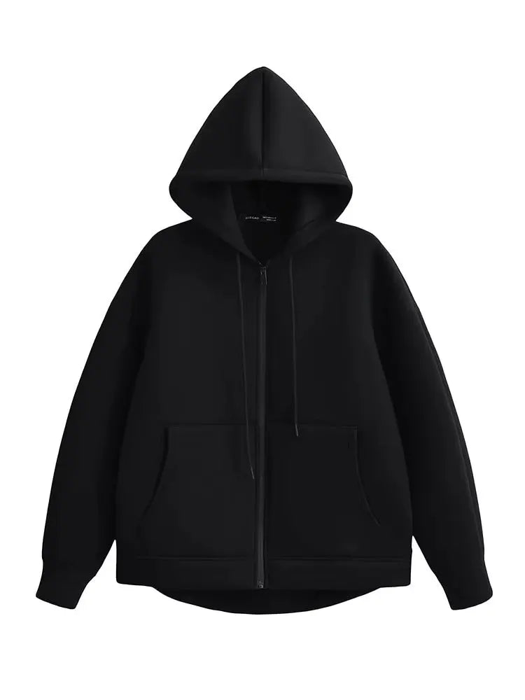 Women's Hooded Jacket with Pockets – Casual Zip-Up Coat