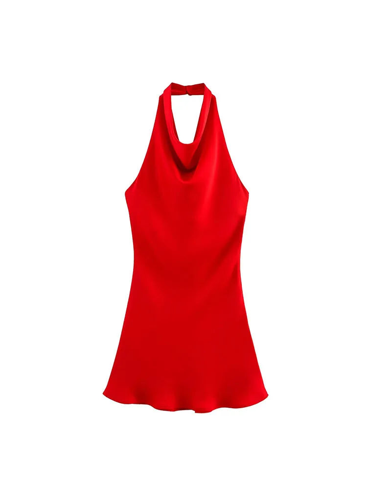Luxe Halter Neck Satin Mini Dress – Backless A-Line Party Dress 2026