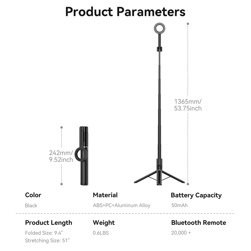 TELESIN Magnetic Selfie Stick Tripod with Remote For Cellphone For iPhone 16 15 14 13 12 Pro Max For HUAWEI XIAOMI SAMSUNG