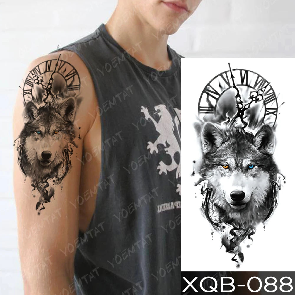 Wholesale Waterproof Temporary Tattoo Sticker Lion Family Flash Tatto Tiger Wolf Moon Crown Flower Body Art Arm Fake Tatoo