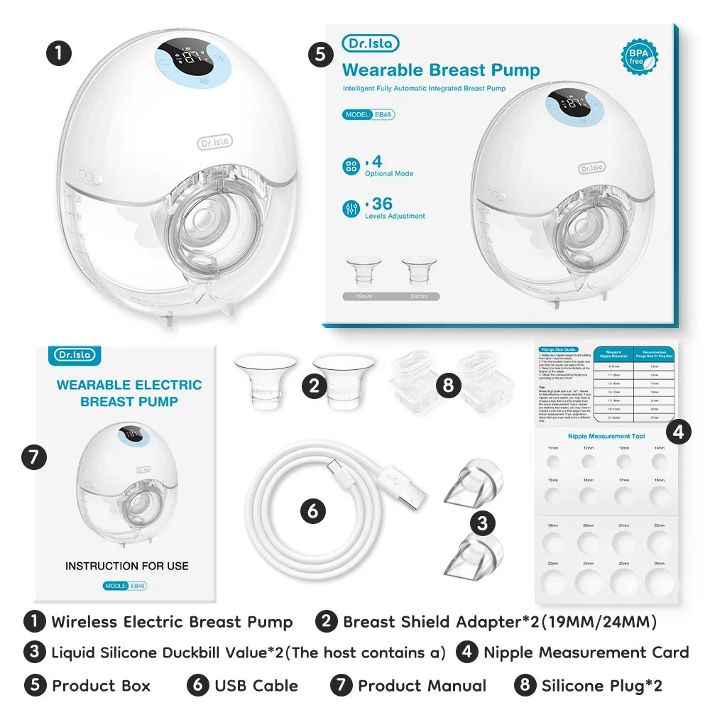 Dr. ISLA Wearable Breast Pump – Hands-Free Electric, 4 Modes & 36 Levels