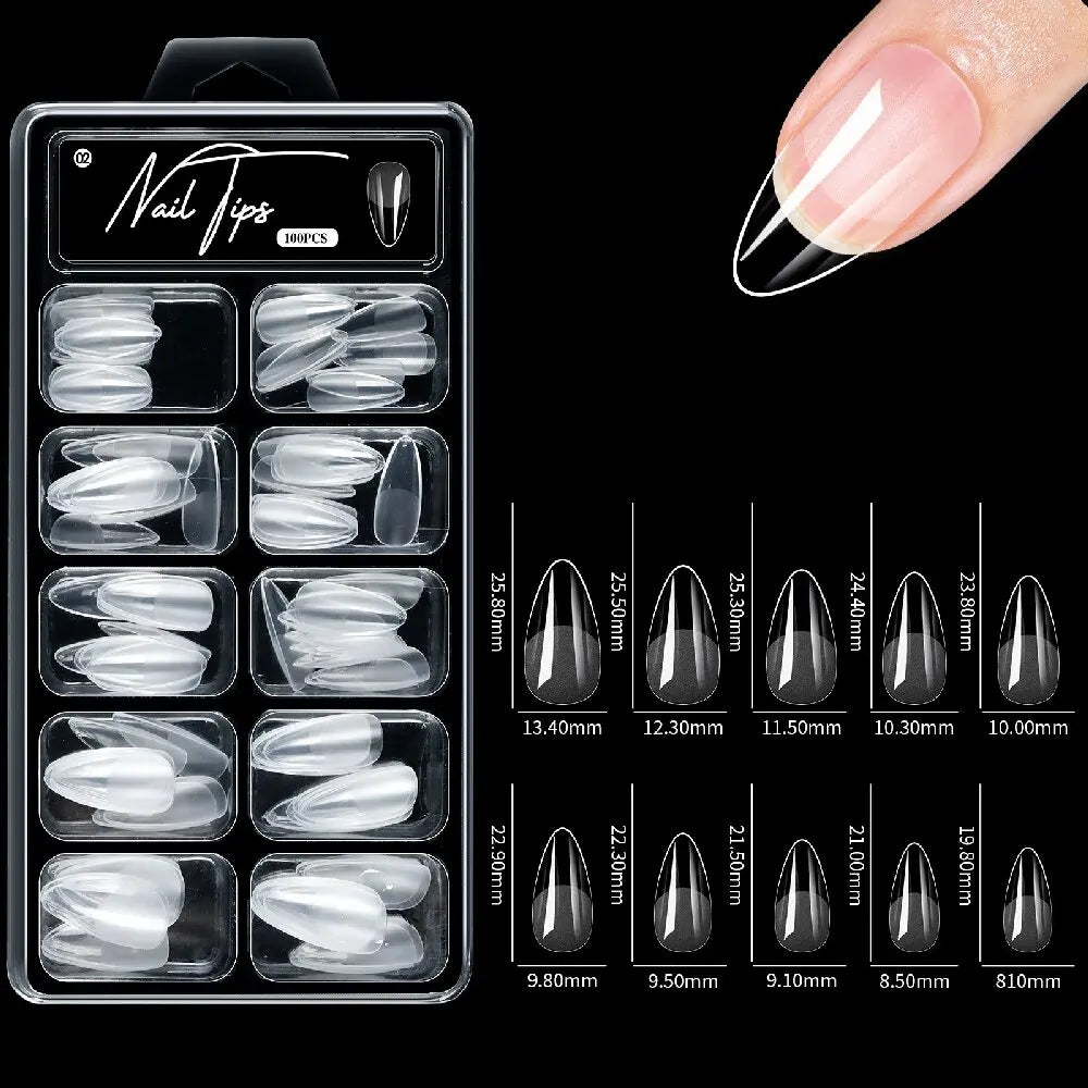 100pcs/box Fake Nail Tips Coffin Press on Nail Clear Full Cover Nail Artificial Press on Long Ballerina