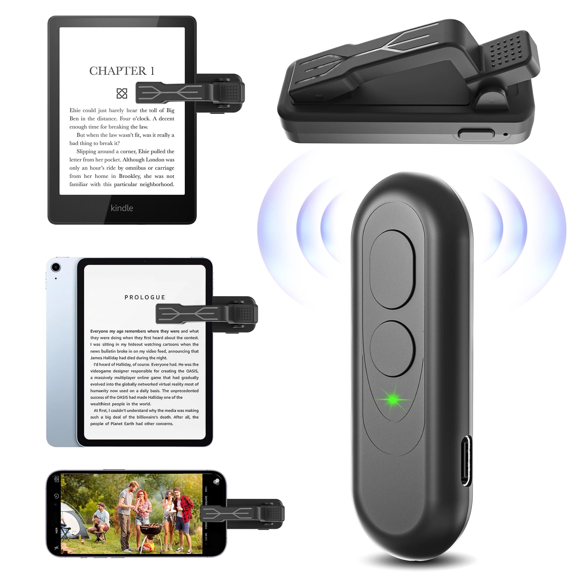 RF Remote Control Page Turner Phone Camera Video Record Shutter for ipad Android Kindle Kobo EReaders Remote Clicker