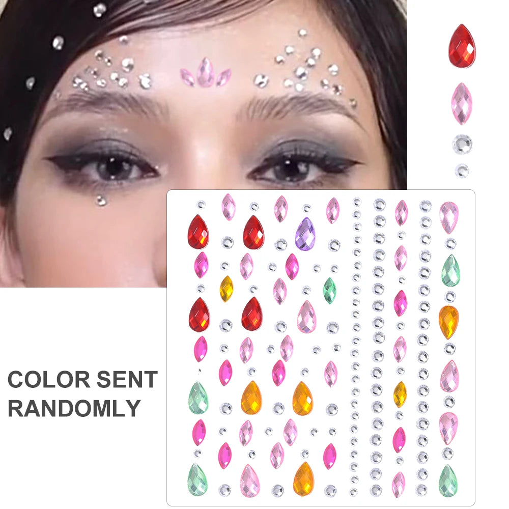 3D Rhinestone Face Tattoo Stickers For Festival Glitter Makeup Jewelry Sticker On Face Crystals Gems Jewels Diamonds Decoration