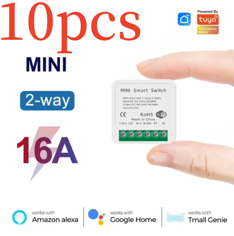 Tuya WiFi Smart Switch 16A  Module 2-way Control Mini Switch Breaker Smart Life Work With Alexa Google Alice 1/10pcs